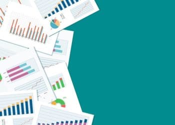 illustration of scattered financial reports on green background