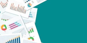 illustration of scattered financial reports on green background