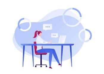 illustration of businesswoman sitting at laptop