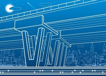 blue print image of bridge with five supports
