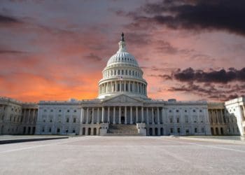 U.S. Capitol building in Washington DC at sunset