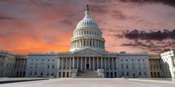 U.S. Capitol building in Washington DC at sunset