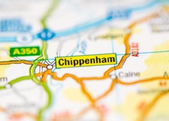 closeup of chippenham on UK map