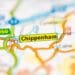 closeup of chippenham on UK map