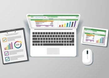 illustration of spreadsheets on laptop and tablet