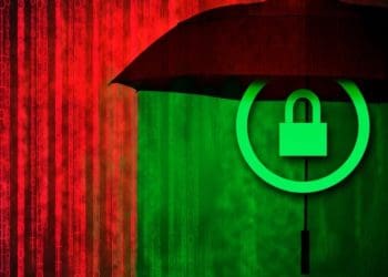 green padlock under umbrella, concept of web security