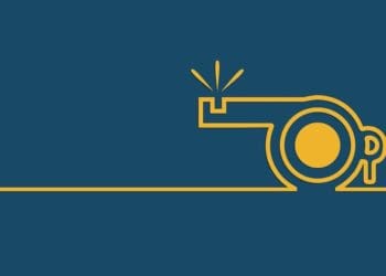 illustration of yellow whistle on blue background