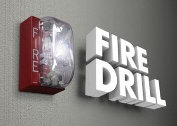"fire drill" words beside flashing strobe