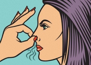 woman holding her nose in pop art style