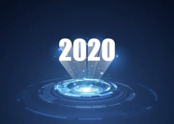 futuristic technology projecting 2020 in white text