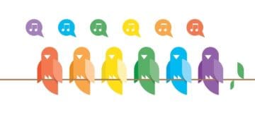 line of colorful birds singing