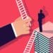 illustration of mentor placing ladder for businessman