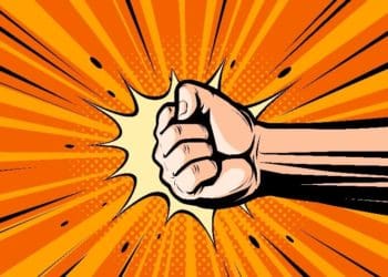 pop art image of fist punching left