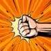 pop art image of fist punching left