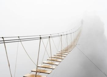 rope bridge in the fog