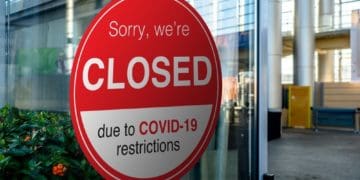 red sign, company closed due to COVID-19 or Coronavirus outbreak