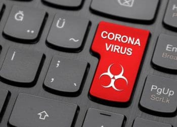 red coronavirus key on keyboard