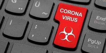 red coronavirus key on keyboard