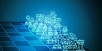 digital chess board on blue background