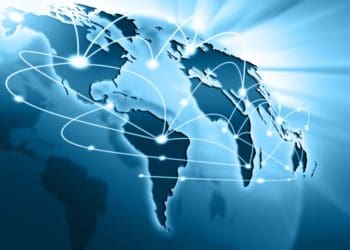 illuminated globe, global network