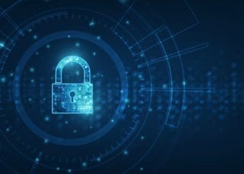 virtual padlock on blue background