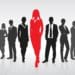 silhouette of businesspeople with center figure in red