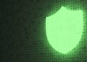 glowing green shield, cybersecurity concept