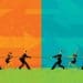 illustration of business teams playing tug of war