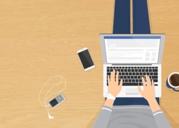 illustration of man sitting on the floor working on his laptop