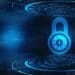 padlock on blue background, cybersecurity concept