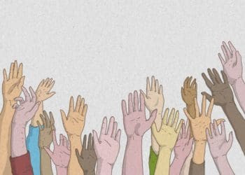 illustration of many hands raised