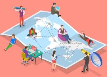 illustration of geographically disparate team all working from home