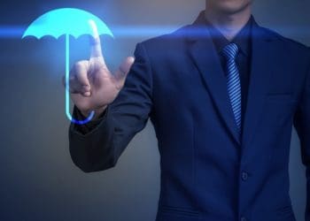 businessman selecting virtual umbrella