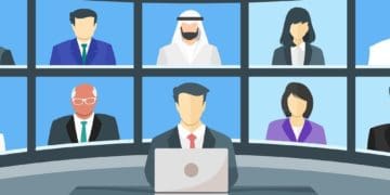 illustration of businesspeople in virtual meeting