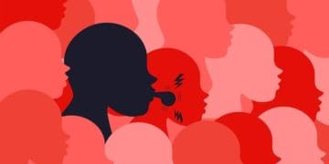 silhouette of whistleblower against numerous other profiles