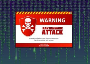 ransomware warning on binary background