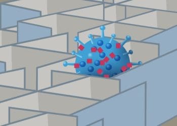 coronavirus particle in office cubicle