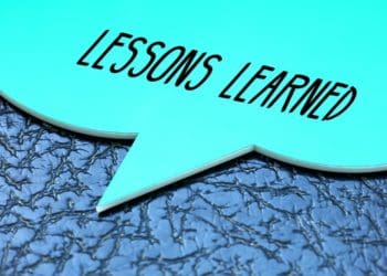 lessons learned in blue speech bubble