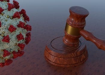 Gavel Law Hammer with Coronavirus Covid-19 3D image
