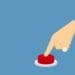 illustration of man's hand pushing red button on blue background