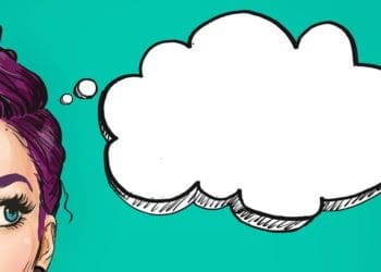 pop art illustration of woman with thought bubble