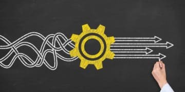 tangled lines passing through gear to become parallel lines on other side