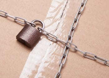 padlock on cardboard box