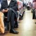businessman commuting on a train