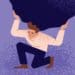 illustration of businessman laboring under heavy burden