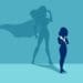 illustration of businesswoman with superhero shadow