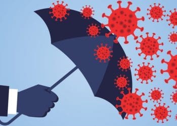 hand holding an umbrella against the 2019 novel coronavirus pneumonia, global plague virus