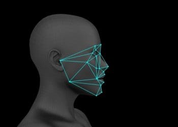 illustration of face in profile measured by biometric scan