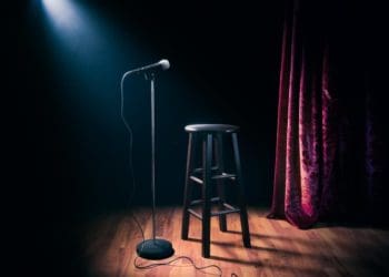 mic and stool on comedy stage
