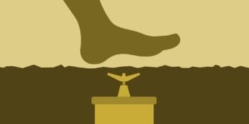 illustration of foot stepping on buried landmine